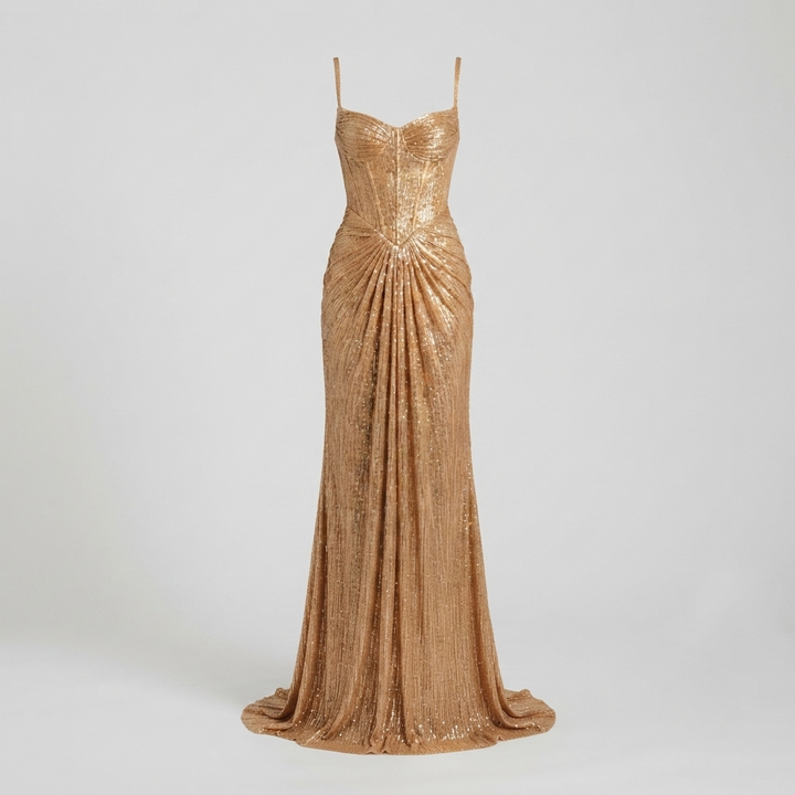 Imogen Sutton | Gold Metallic Corset Maxi Dress For Women