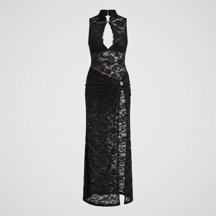 Jade Morrison | Sleeveless Lace Slit Evening Maxi Dress For Women
