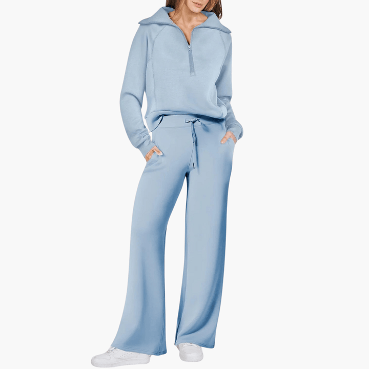 Tara Mitchell | Zip-Up Hoodie Wide Leg Lounge Set For Women