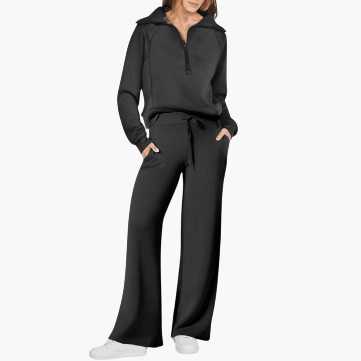 Tara Mitchell | Zip-Up Hoodie Wide Leg Lounge Set For Women