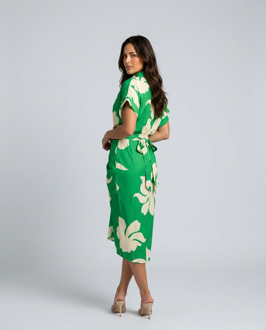 Brooke Callaway | Belted Short Sleeve Midi Shirt Dress For Women