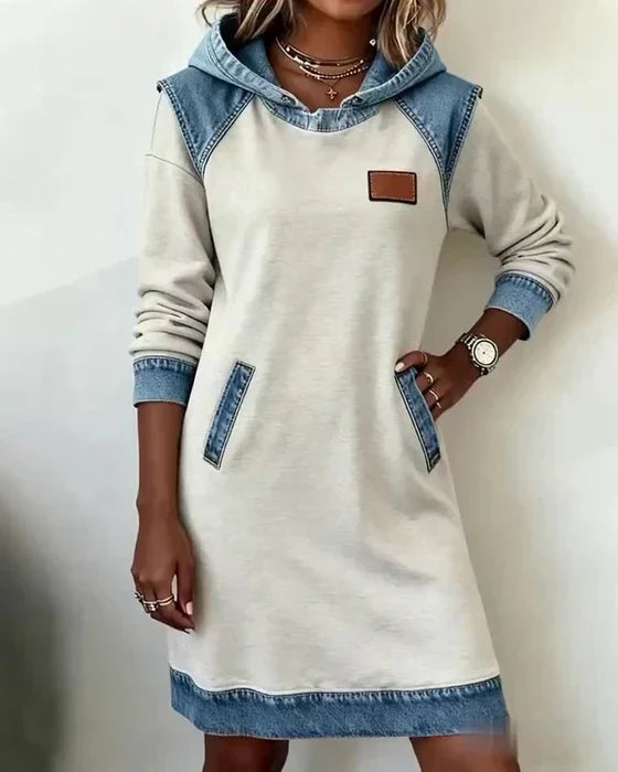 Isabelle Laurent | Contrast Hooded Casual Dress For Women