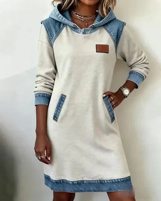 Isabelle Laurent | Contrast Hooded Casual Dress For Women