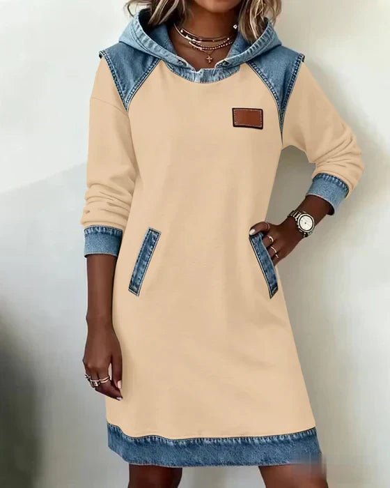 Isabelle Laurent | Contrast Hooded Casual Dress For Women