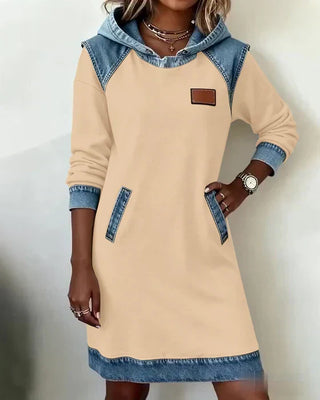 Isabelle Laurent | Contrast Hooded Casual Dress For Women