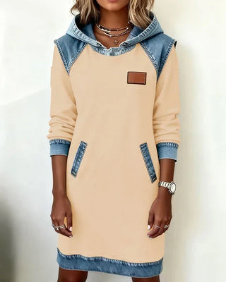 Isabelle Laurent | Contrast Hooded Casual Dress For Women