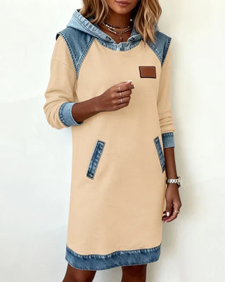 Isabelle Laurent | Contrast Hooded Casual Dress For Women