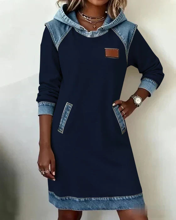Isabelle Laurent | Contrast Hooded Casual Dress For Women