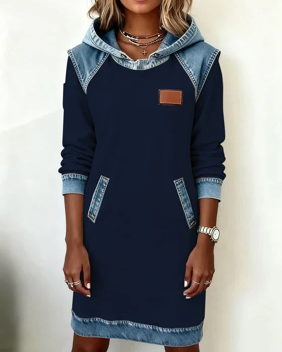 Isabelle Laurent | Contrast Hooded Casual Dress For Women