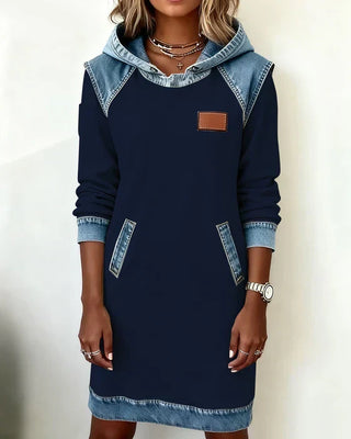 Isabelle Laurent | Contrast Hooded Casual Dress For Women