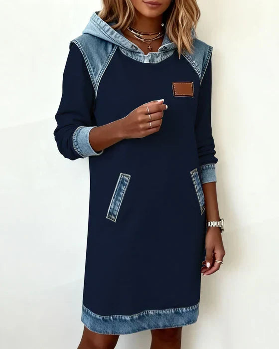 Isabelle Laurent | Contrast Hooded Casual Dress For Women