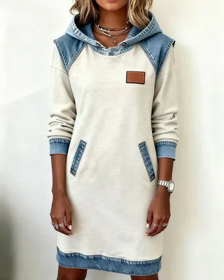 Isabelle Laurent | Contrast Hooded Casual Dress For Women