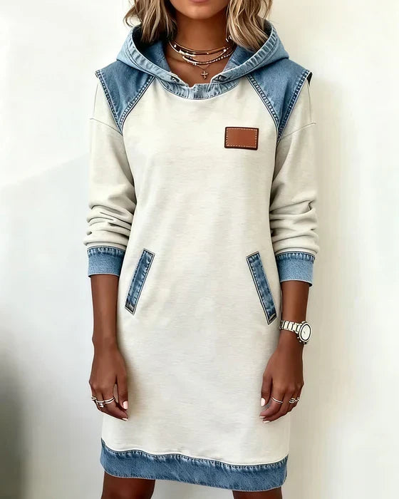 Isabelle Laurent | Contrast Hooded Casual Dress For Women