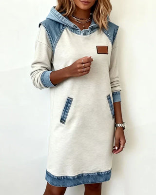 Isabelle Laurent | Contrast Hooded Casual Dress For Women