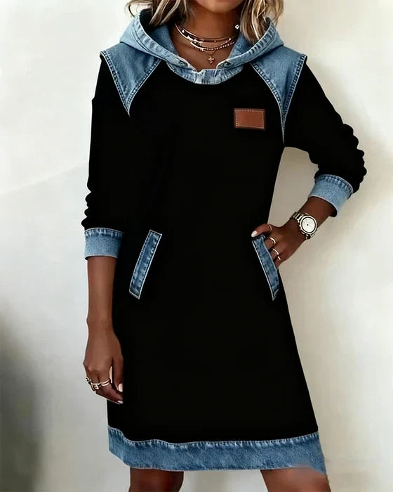 Isabelle Laurent | Contrast Hooded Casual Dress For Women