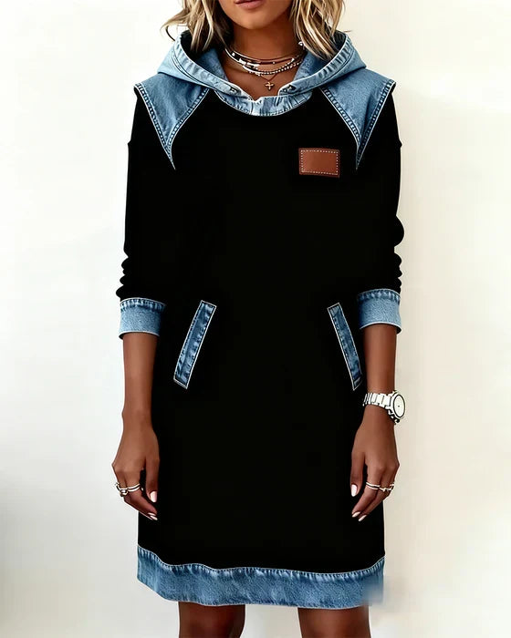 Isabelle Laurent | Contrast Hooded Casual Dress For Women