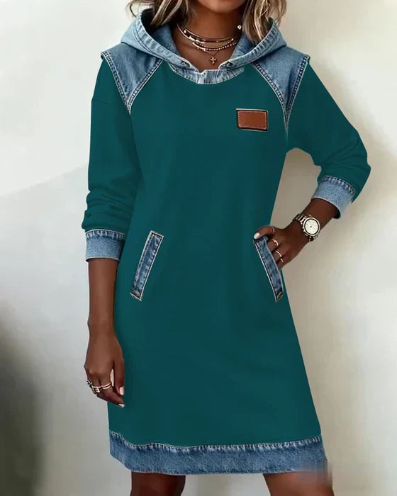 Isabelle Laurent | Contrast Hooded Casual Dress For Women