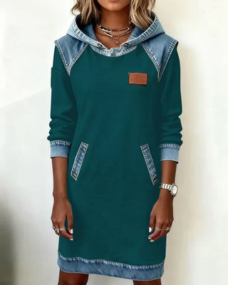 Isabelle Laurent | Contrast Hooded Casual Dress For Women