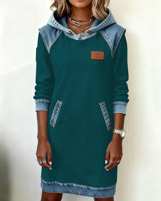 Isabelle Laurent | Contrast Hooded Casual Dress For Women