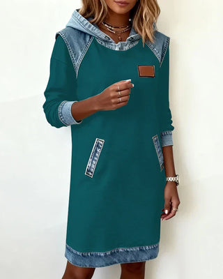 Isabelle Laurent | Contrast Hooded Casual Dress For Women