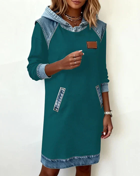 Isabelle Laurent | Contrast Hooded Casual Dress For Women