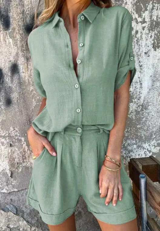 Brooke Henley | Linen Shorts & Shirt Set For Women