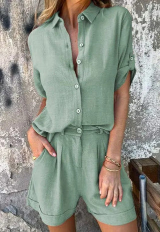 Brooke Henley | Linen Shorts & Shirt Set For Women