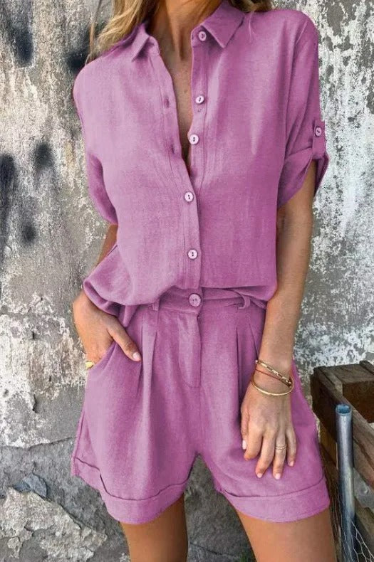 Brooke Henley | Linen Shorts & Shirt Set For Women