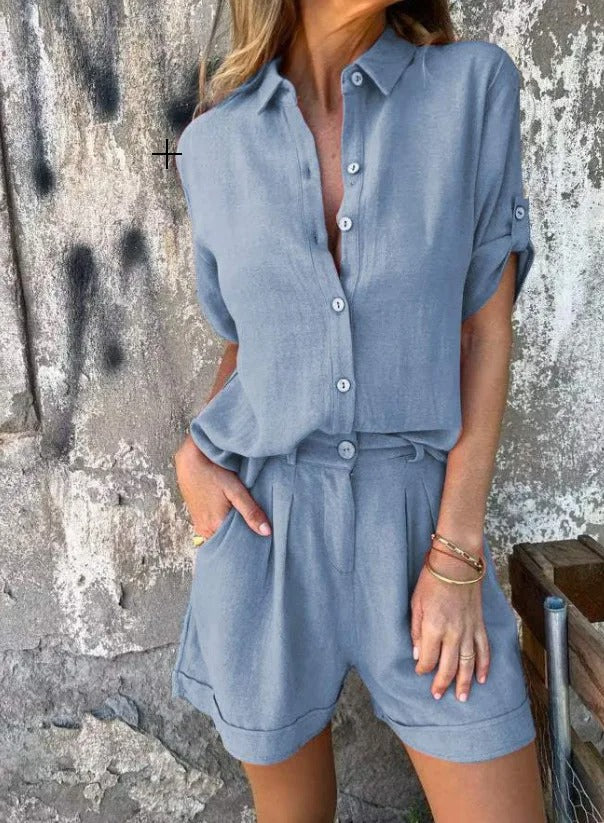 Brooke Henley | Linen Shorts & Shirt Set For Women