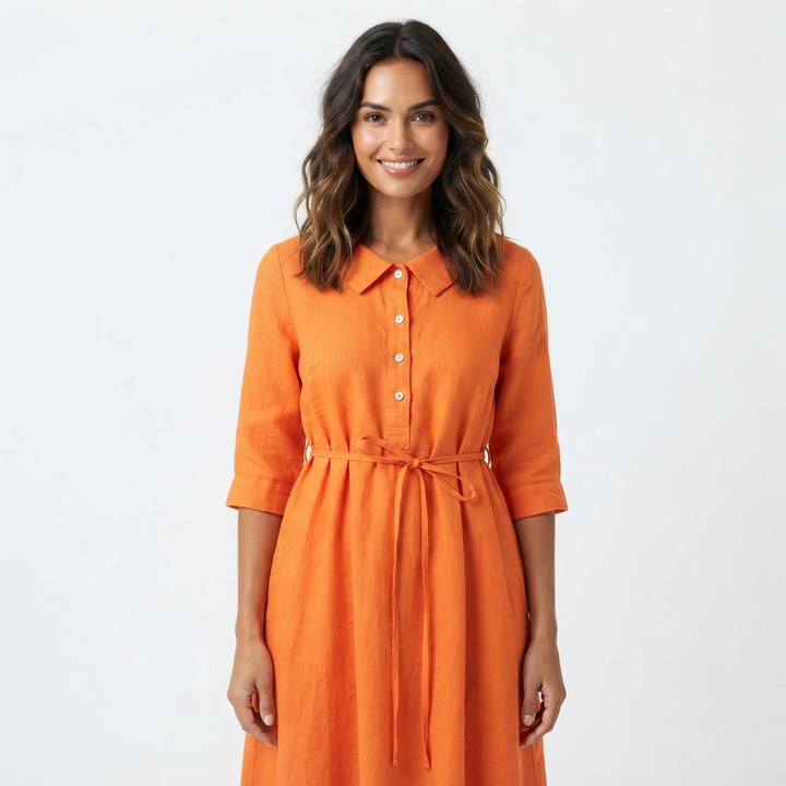 Matilda Clarke | Linen Midi Dress with Tie Waist For Women