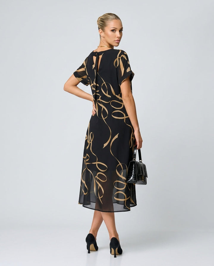 Tara Wyndham | V-Neck Batwing Bow Print Midi Dress For Women