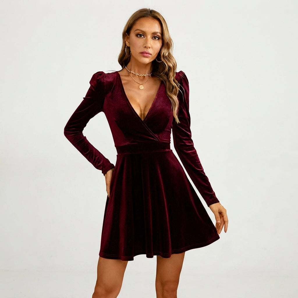 Olivia Stanton | Velvet Mini Wrap Dress For Women