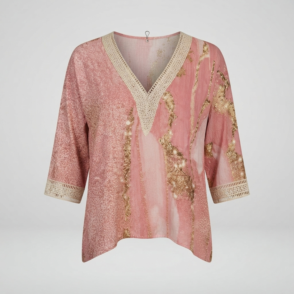 Olivia Sutherland | Romantic Rose & Gold Print Blouse For Women