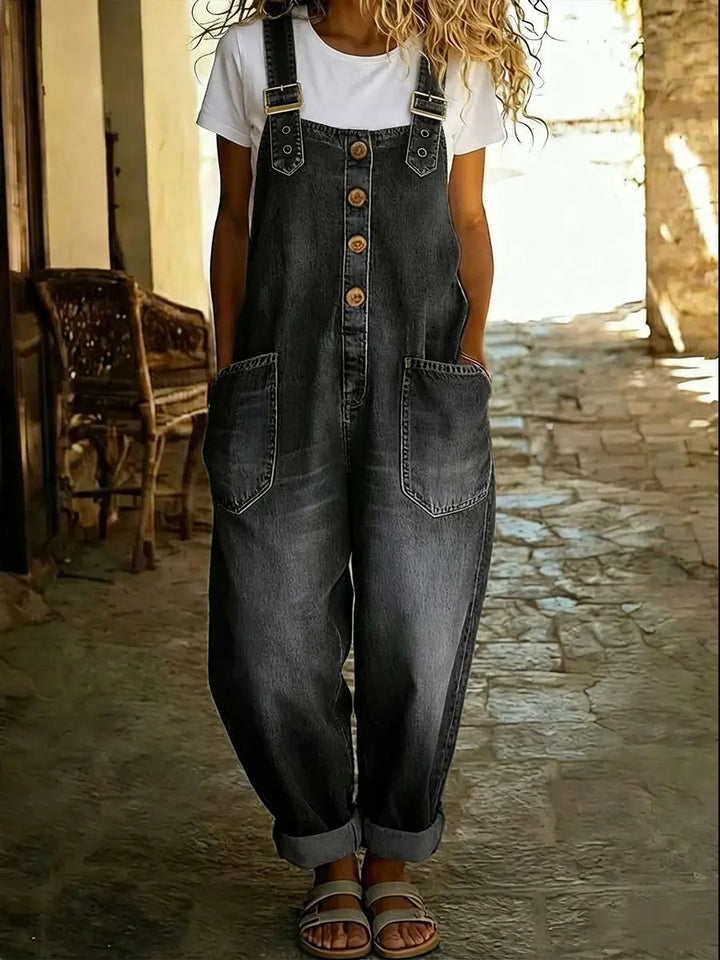Brooke Sullivan | Wide Leg Denim Overall Jumpsuit For Women