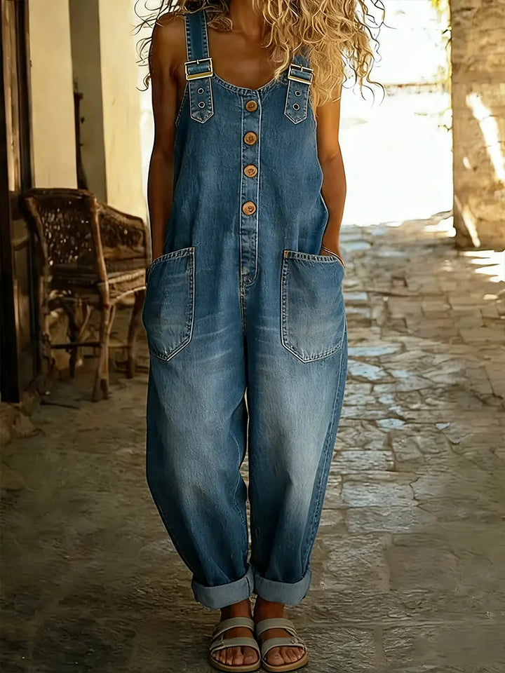 Brooke Sullivan | Wide Leg Denim Overall Jumpsuit For Women