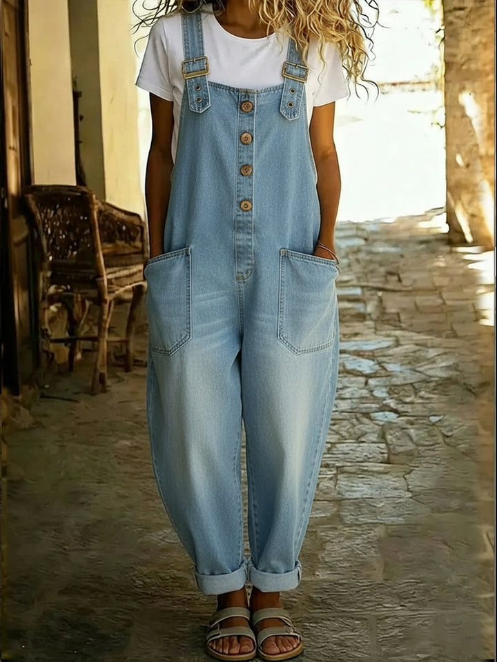 Brooke Sullivan | Wide Leg Denim Overall Jumpsuit For Women