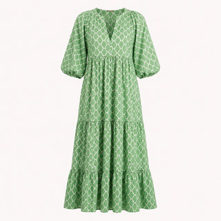 Mia Harrington | V-Neck Balloon Sleeve Tiered Maxi Dress For Women