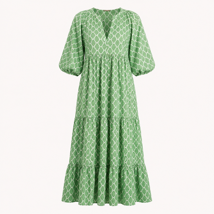 Mia Harrington | V-Neck Balloon Sleeve Tiered Maxi Dress For Women