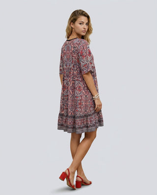 Brooke Flemming | V-Neck Flared Sleeve Paisley Mini Dress For Women