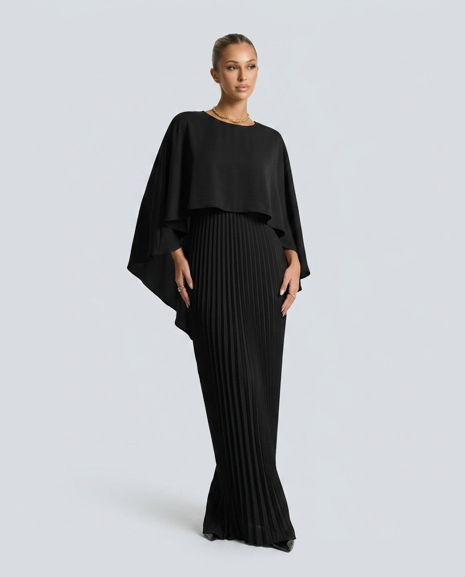 Sienna Wyndham | Cape Overlay Pleated Maxi Dress For Women