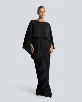Sienna Wyndham | Cape Overlay Pleated Maxi Dress For Women