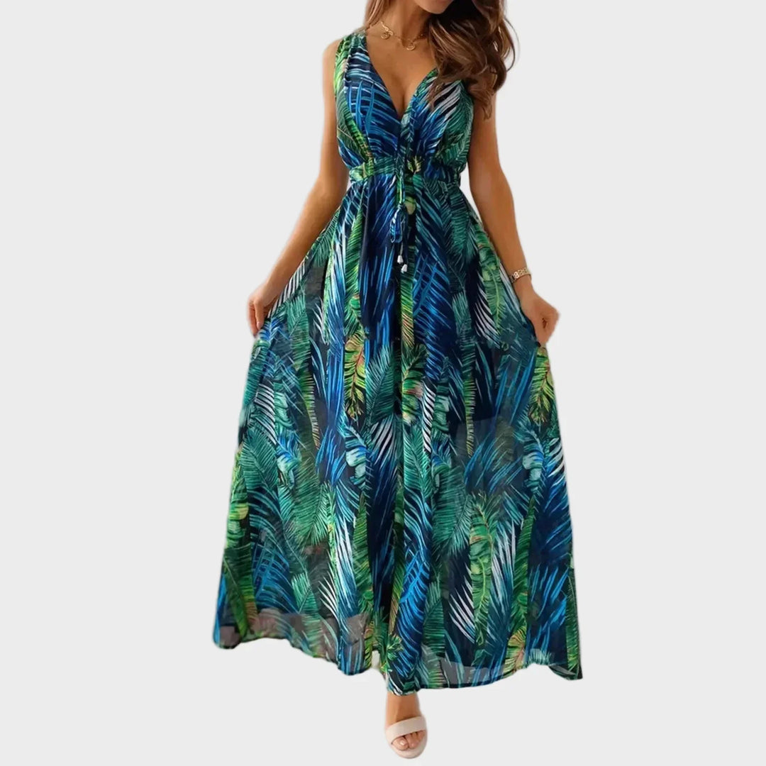 Isla Robertson | Tropical Floral V-Neck Maxi Dress For Women