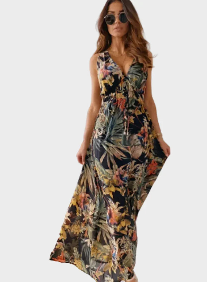 Isla Robertson | Tropical Floral V-Neck Maxi Dress For Women