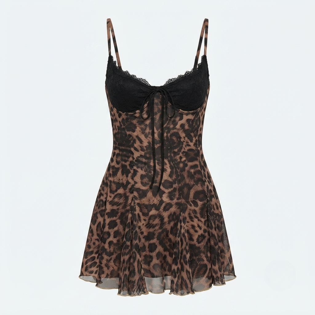 Ruby Aldridge | Lace Leopard Print Slip Mini Dress For Women