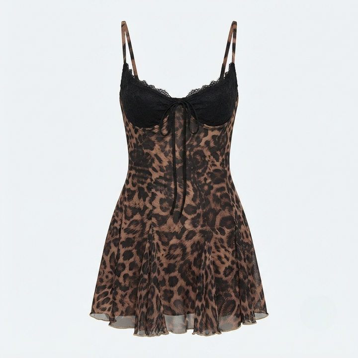 Ruby Aldridge | Lace Leopard Print Slip Mini Dress For Women