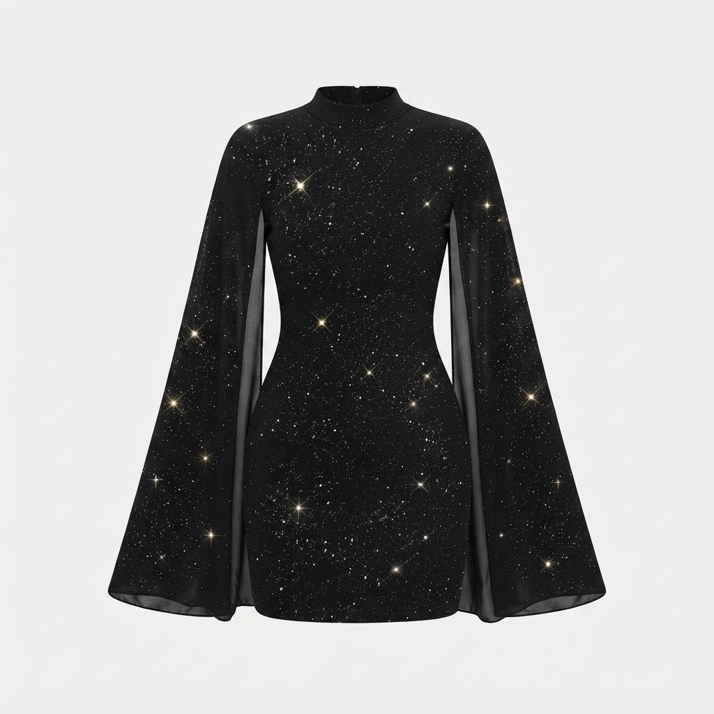 Ruby Turner | Glitter Cape Sleeve Mini Dress For Women