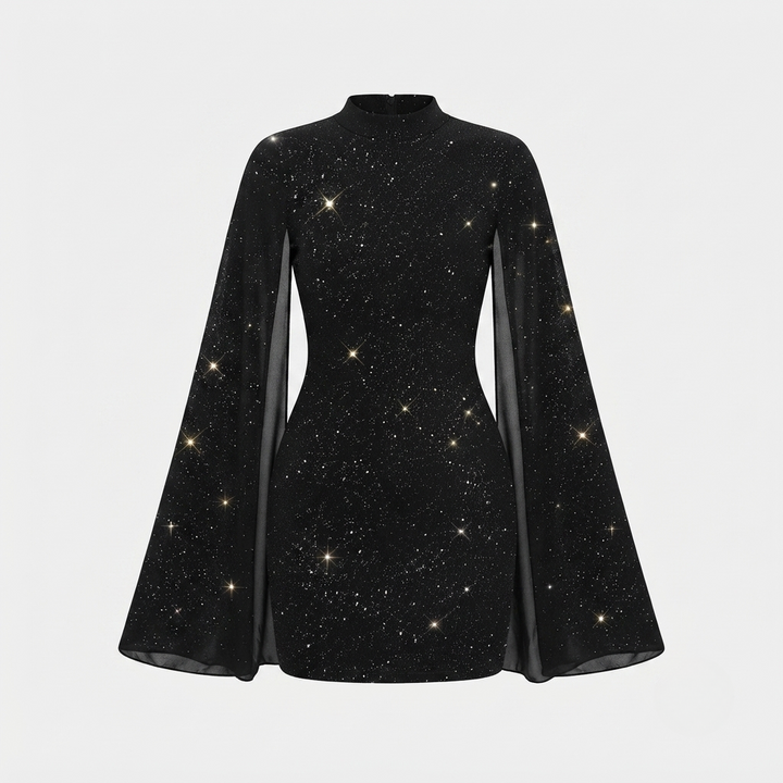 Ruby Turner | Glitter Cape Sleeve Mini Dress For Women