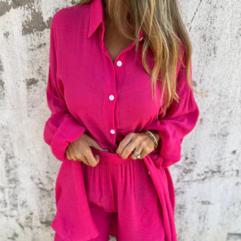 Brooke Lawson | Linen-Look Shirt & Shorts Set For Women