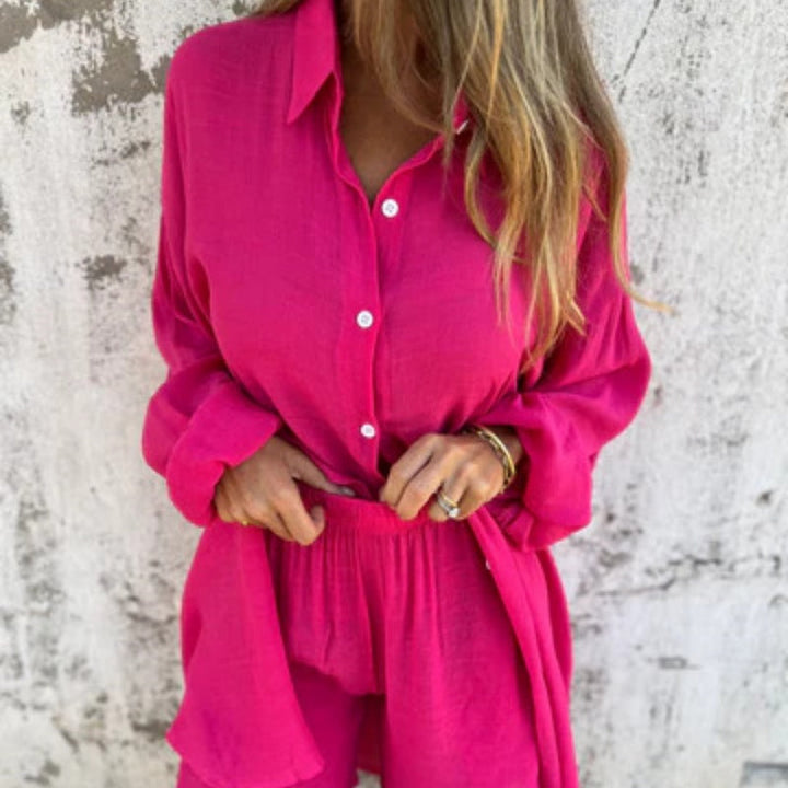 Brooke Lawson | Linen-Look Shirt & Shorts Set For Women