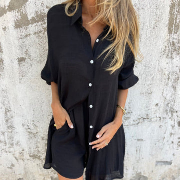 Brooke Lawson | Linen-Look Shirt & Shorts Set For Women